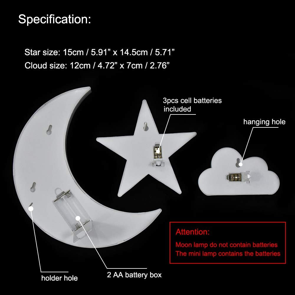 Lovely White Moon Star Cloud Light Set Battery Operated LED Marquee Light Sign Warm White Bedside Lamps for Kids Children Bedroom Nursery, Baby Standing Night Light
