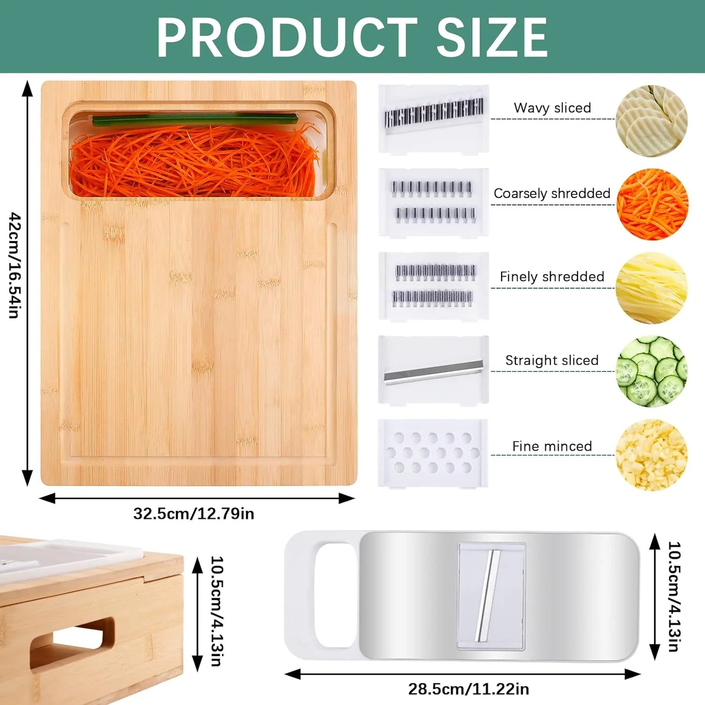 Bamboo Cutting Board with Containers & Graters, Large Removable Chopping Board with Juice Grooves, Food Sliding Opening & Easy-Grip Handles, Carving Board with Trays for Food Prep, Storage