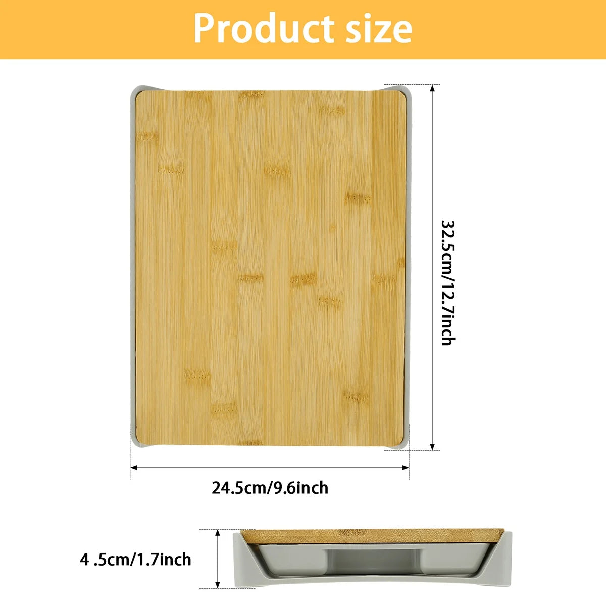 Bamboo Cutting Board with Slide Out Drawer Tray Board Heavy-Duty Chopping Board Wear Resistance Cutting Board with Non-Slip Feet Eco-Friendly Bamboo Cutting Board for Kitchen