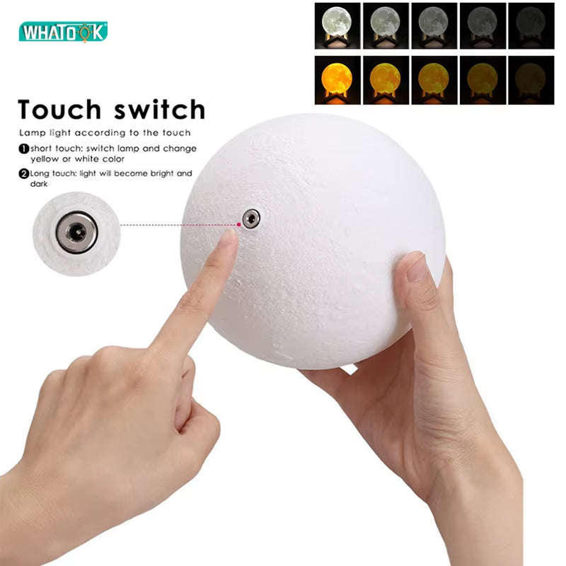 LED Night Light 3D Print Moon Lamp Rechargeable Color Change 3D Light Touch Moon Lamp Children'S Lights Night Lamps Dropshipping