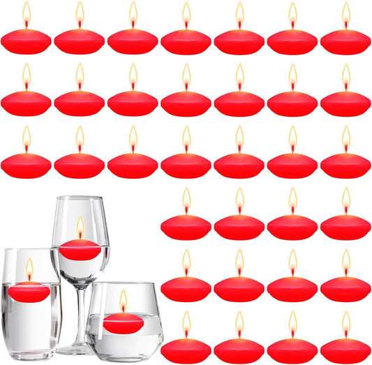 30 Pcs 1.5'' Unscented Floating Candles Bulk for Centerpieces Red Votive Floating Cylinder Vases Candles for Wedding Party Anniversary Christmas Thanksgiving Party Gifts Decor