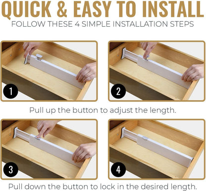 Adjustable Deep Drawer Divider – 5" Tall, Expandable 13-22", 5-Pack, Non-Slip Drawer Dividers for Clothes, Dresser, Kitchen & Office Organization (White)