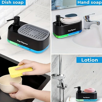 Hand and Dish Soap Dispenser Set Detergent Dispenser Sponge Holder 2-In-1 Countertop Soap Pump Dispenser for Kitchen Sink