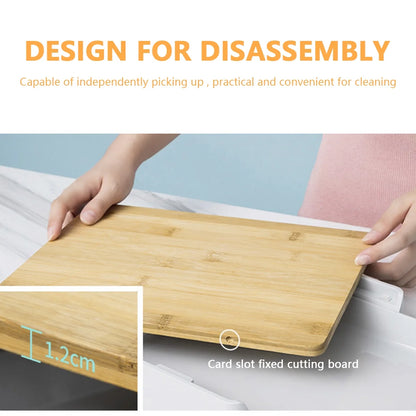 Bamboo Cutting Board with Slide Out Drawer Tray Board Heavy-Duty Chopping Board Wear Resistance Cutting Board with Non-Slip Feet Eco-Friendly Bamboo Cutting Board for Kitchen